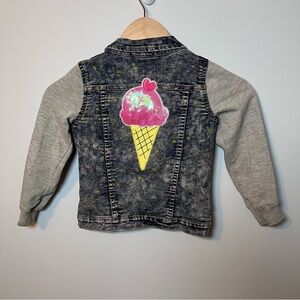 Colorful Planet Jean Jacket Girls‎ 4/5 Sequin Ice Cream Pastel Splatter Denim